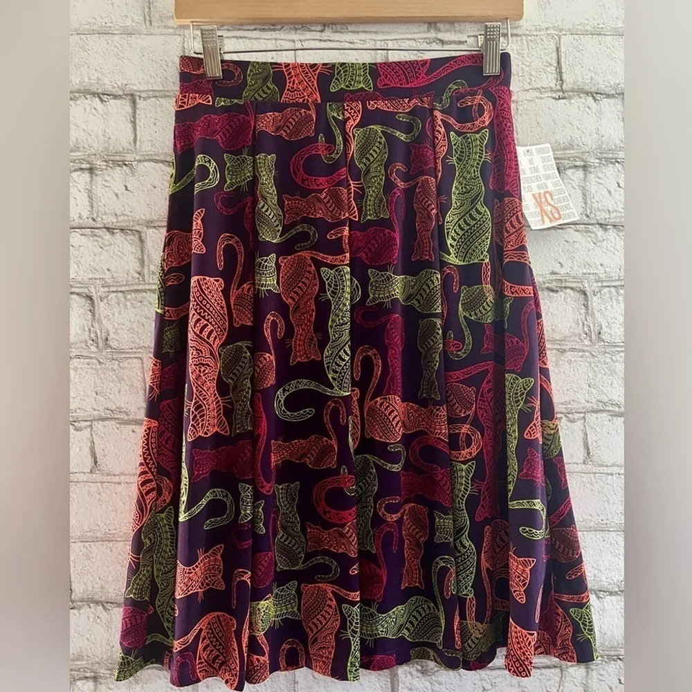 NWT Cat Print Box Pleated Hidden Pocket Skirt Lightweight Size XS Madison
